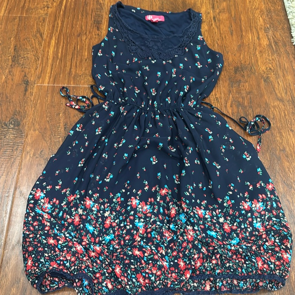 UP by Ultra Pink dark blue floral lined tea dress